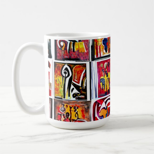 Caneca De Café Pintura Abstrato de Arte Étnica Africana (Esquerda)