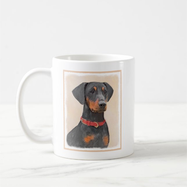 Caneca De Café Pintura Alemã Pinscher Pintura Original Arte Anima (Esquerda)