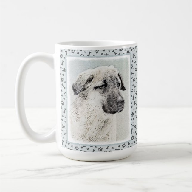 Caneca De Café Pintura Anatoliana Shepherd - Arte Original para C (Esquerda)