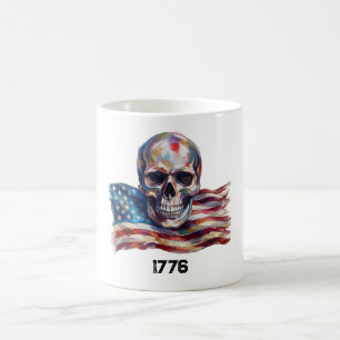 Caneca De Café Pintura Artística a Óleo Caveira Bandeira American