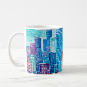 Caneca De Café Pintura artística de arranha-céus. estilo abstrato