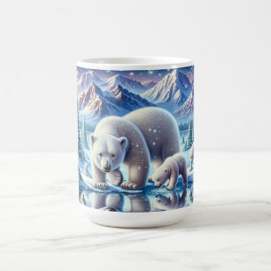 Caneca De Café Pintura Cena Nevada Família de Ursos Polares