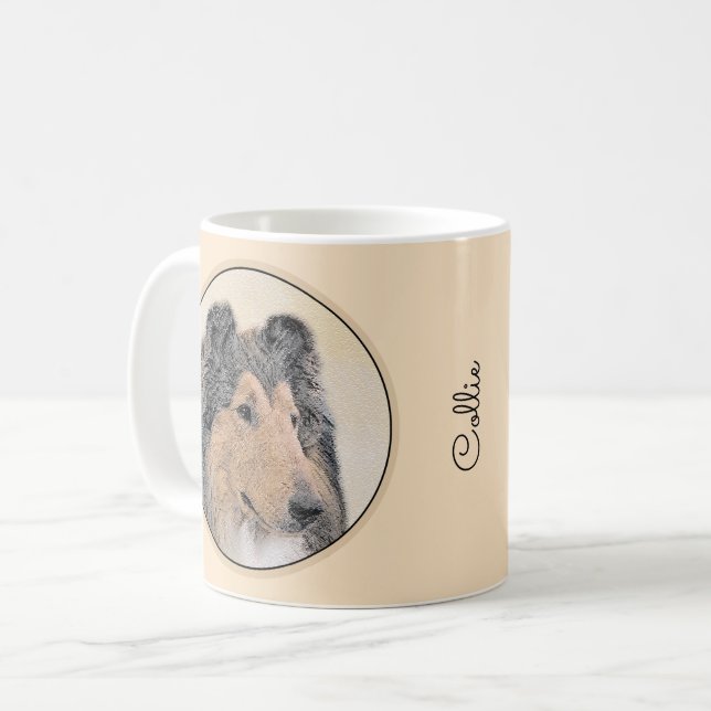 Caneca De Café Pintura Collie (Rough) - Arte Cachorra Original (Frente Esquerda)