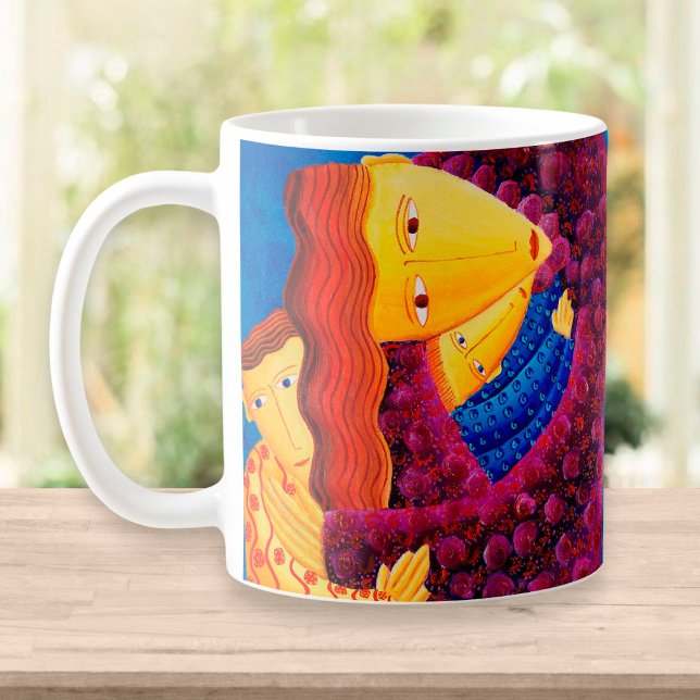 Caneca De Café Pintura Contemporânea da Família Mãe e Filhos (Criador carregado)