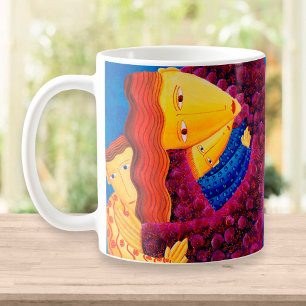 Caneca De Café Pintura Contemporânea de Família Mãe e Filhos