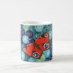 Caneca De Café Pintura da Borboleta Pavão Retrabalhada