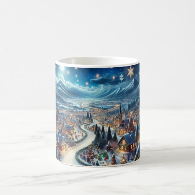 Caneca De Café Pintura da Cena de Neve na Vila de Natal (Centro)