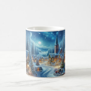 Caneca De Café Pintura da Cena de Neve na Vila de Natal