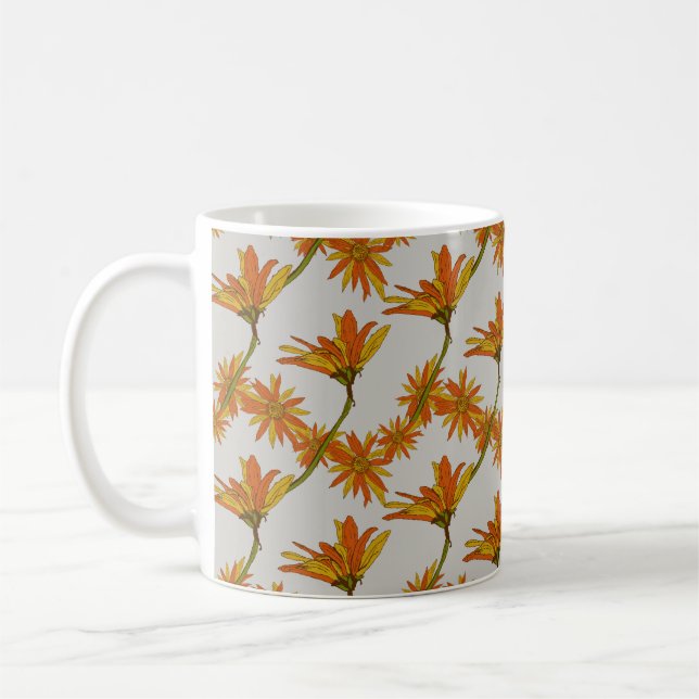 Caneca De Café Pintura da Flor Laranja Marrando Visitas Amarelas  (Esquerda)