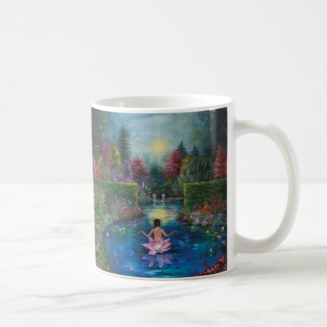 Caneca De Café Pintura da natureza - senhora do jardim dos lótus (Direita)