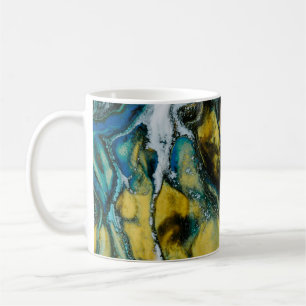 Caneca De Café Pintura de abstrato amarelo, branco e azul