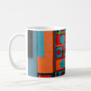 CANECA DE CAFÉ PINTURA DE ABSTRATO AZUL VERMELHO E AMARELO