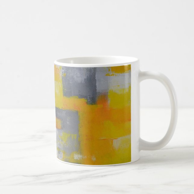 Caneca De Café pintura de abstrato branca cinza amarela  (Direita)