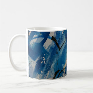 Caneca De Café Pintura de abstrato branco e azul