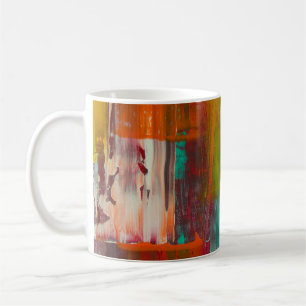CANECA DE CAFÉ PINTURA DE ABSTRATO BRANCO E AZUL AMARELO VERMELHO