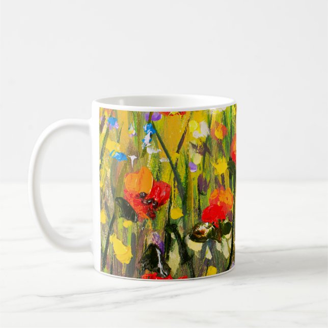 Caneca De Café Pintura de Abstrato de Campo de Poppies Vermelhos (Esquerda)