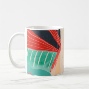 CANECA DE CAFÉ PINTURA DE ABSTRATO VERMELHO E VERDE BRANCO