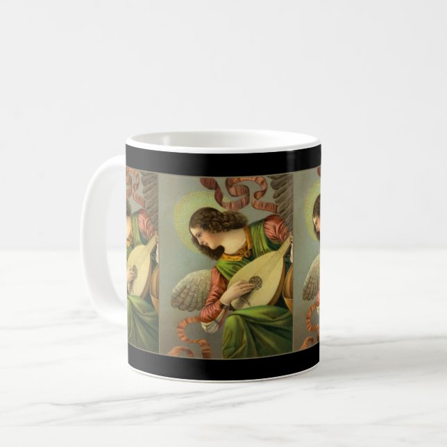 Caneca De Café Pintura de Anjo com Bandolim (Frente Esquerda)