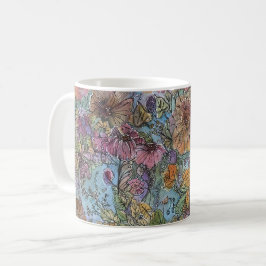 Caneca De Café Pintura de Aquarela de Jardim Flor Boho
