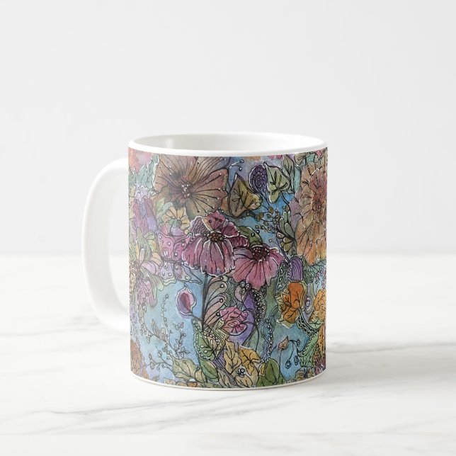 Caneca De Café Pintura de Aquarela de Jardim Flor Boho (Frente Esquerda)