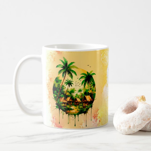 Caneca De Café pintura de aquarela paisagem (Com Donut)