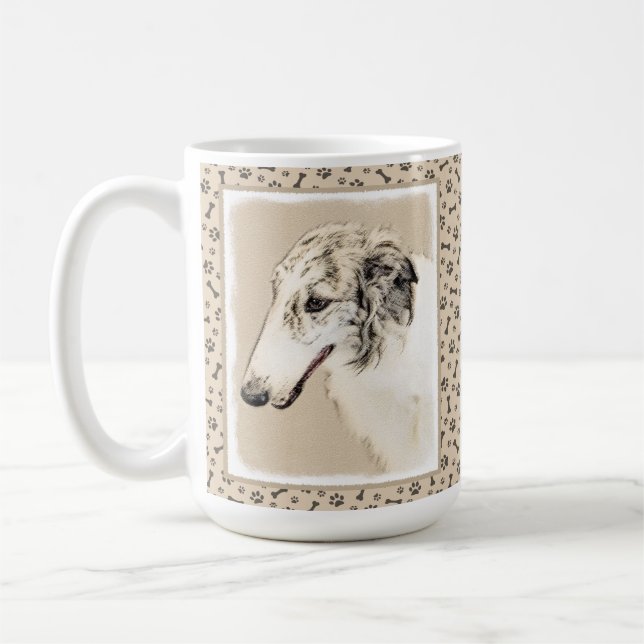 Caneca De Café Pintura de Borzoi (Silver Brindle) Original (Esquerda)