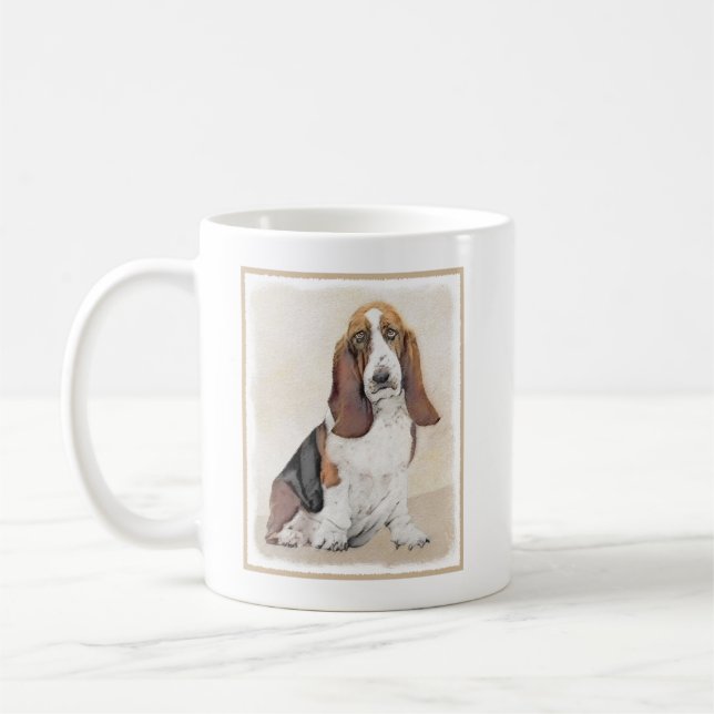 Caneca De Café Pintura de Cachorro Basset - Arte de Cachorro Orig (Esquerda)