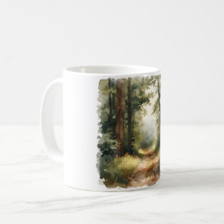 Caneca De Café Pintura de Caminho Florestal Ensolarado em Aquarel