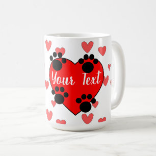 Caneca De Café Pintura De Cão Cachorro E Coração Vermelho Com 