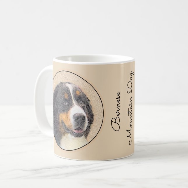 Caneca De Café Pintura De Cão Da Montanha Bernese - Arte Original (Frente Esquerda)