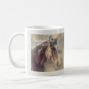 Caneca De Café Pintura de Cavalo Marrom Personalizada