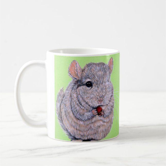 Caneca De Café Pintura de Chinchila Aconchegante Mordiscando (Esquerda)