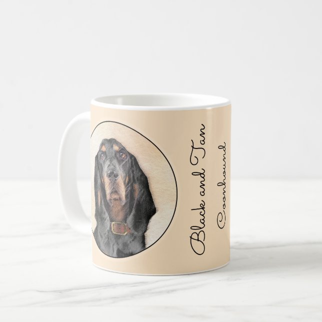 Caneca De Café Pintura de Contorno Preto e Tan - Arte Original pa (Frente Esquerda)