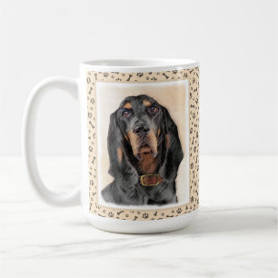 Caneca De Café Pintura de Coonhound Preto e Cão - Arte Original