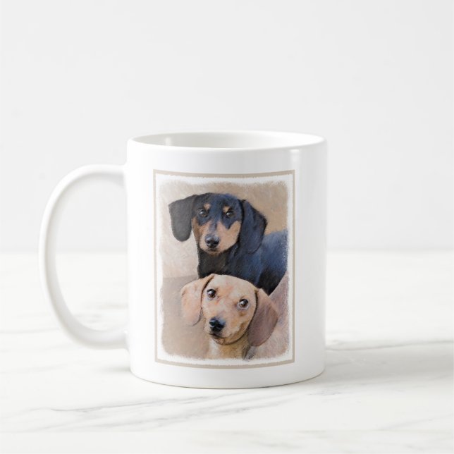 Caneca De Café Pintura de Dachshund (Smooth) - Arte de Cão Origin (Esquerda)