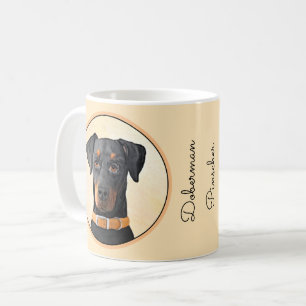 Caneca De Café Pintura de Doberman Pinscher Não Cortada Arte Orig