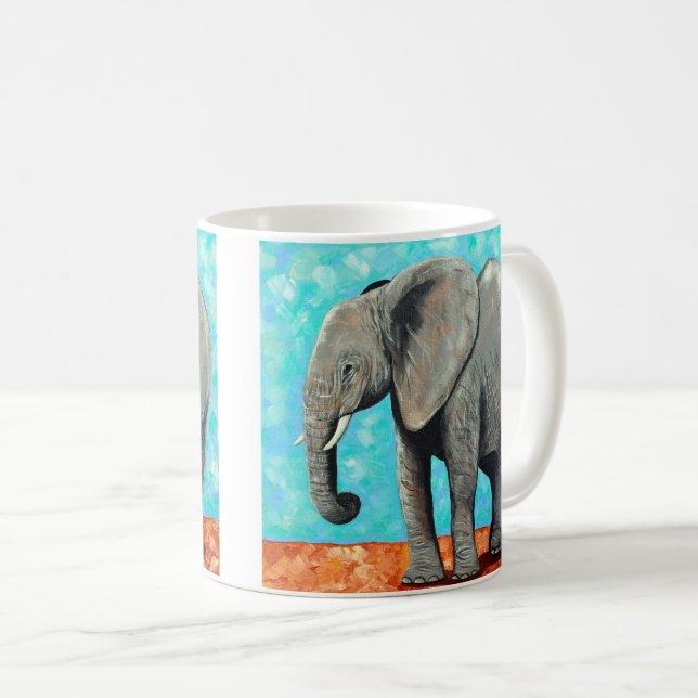 Caneca De Café Pintura de Elefante Bebê Grande  (Frente Esquerda)