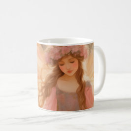 Caneca De Café Pintura de fantasia de fada rosa-branca