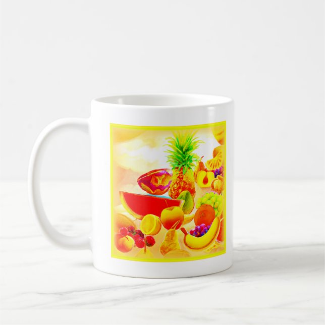 Caneca De Café Pintura de Frutas Tropicais exótica. Compre agora (Esquerda)