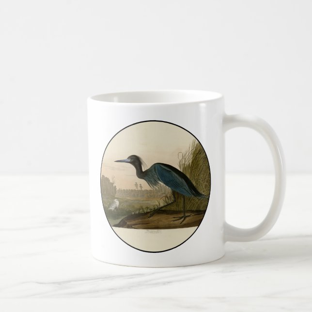 Caneca De Café Pintura de Heron Audubon com Crane Azul (Direita)