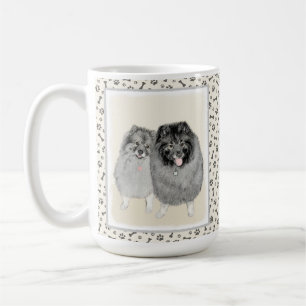 Caneca De Café Pintura de Keeshond, Mãe e Filho - Arte Original
