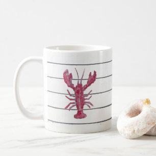 Caneca De Café Pintura de Lagosta Náutica Shiplap Costeira