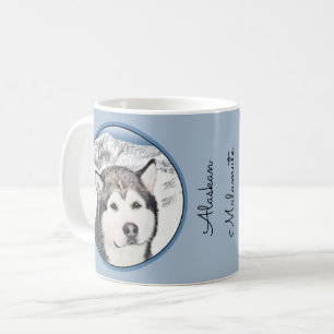 Caneca De Café Pintura de Malamute no Alasca - Arte de Cachorro O