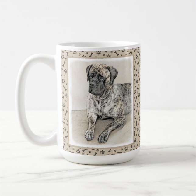 Caneca De Café Pintura de Mastiff Inglês (Brindle) - Arte Canina (Esquerda)