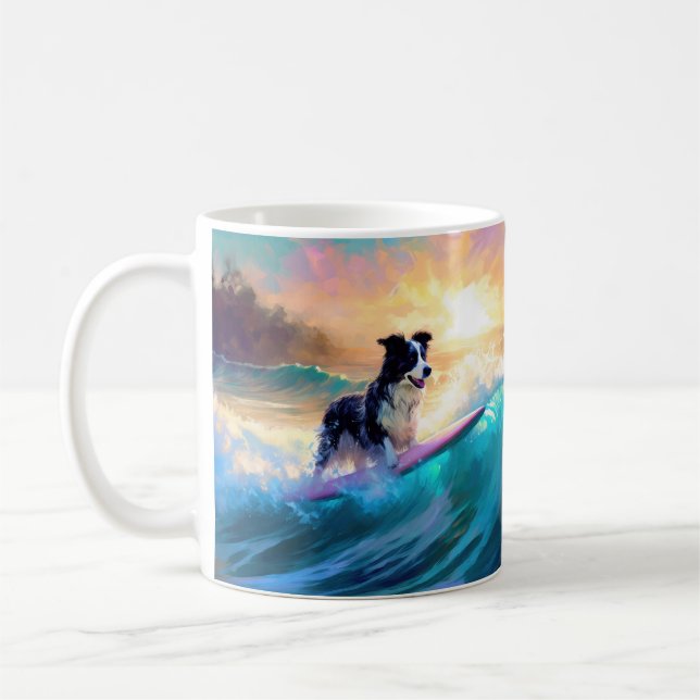 Caneca De Café Pintura de Navegação na Praia de Border Collie (Esquerda)