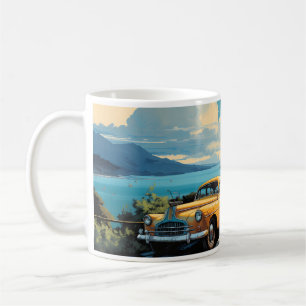 Caneca De Café Pintura De Óleo Vintage De Carro Clássico Amarelo