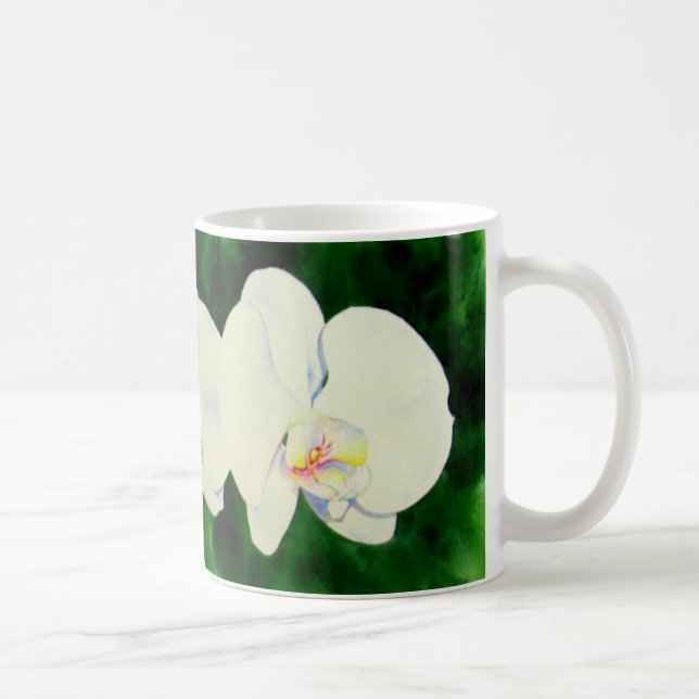 Caneca De Café Pintura de orquídea branca Elegante tropical (Direita)