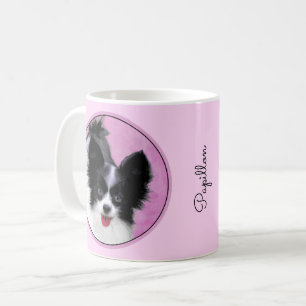 Caneca De Café Pintura de Papillon (Branco e Preto) - Arte Canina