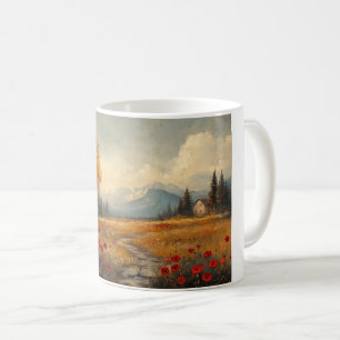 Caneca De Café Pintura de Prado de Outono Vintage Papoulas