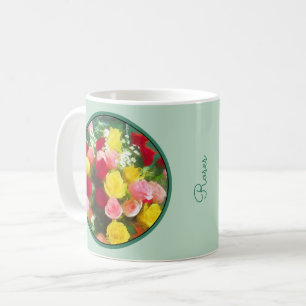Caneca De Café Pintura de Rose Bouquet - Arte Flor Original Custa